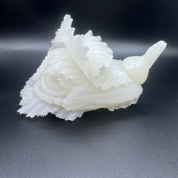 Carved White Jade Cabbage Chinese Wealth Fortune Bok Choy Sculpture Ornament Hom - Picture 1 of 14